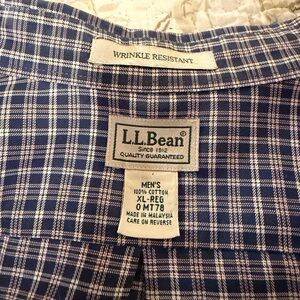 L.L. Bean Blue and White Plaid Casual Button Down Shirt